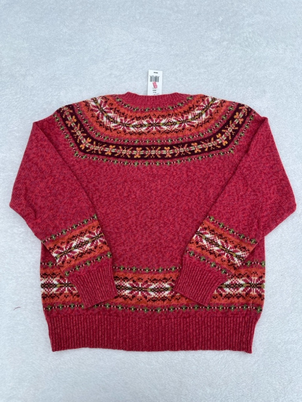 NWT Tiara International Orange Red Fair Isle Cardigan Sweater Y2K Womens Medium - Picture 5 of 7